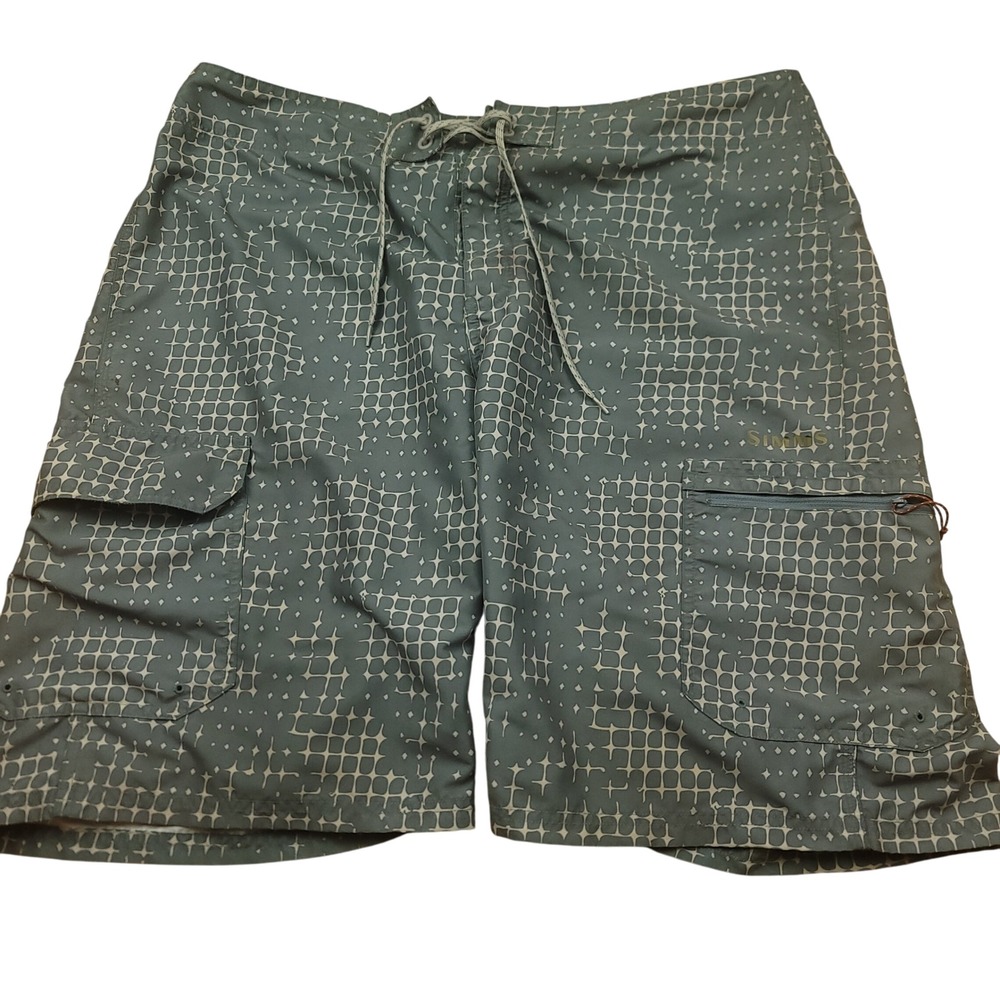 SIMMS‎ Mens Fishing Shorts Cargo Pockets Gray Patterned